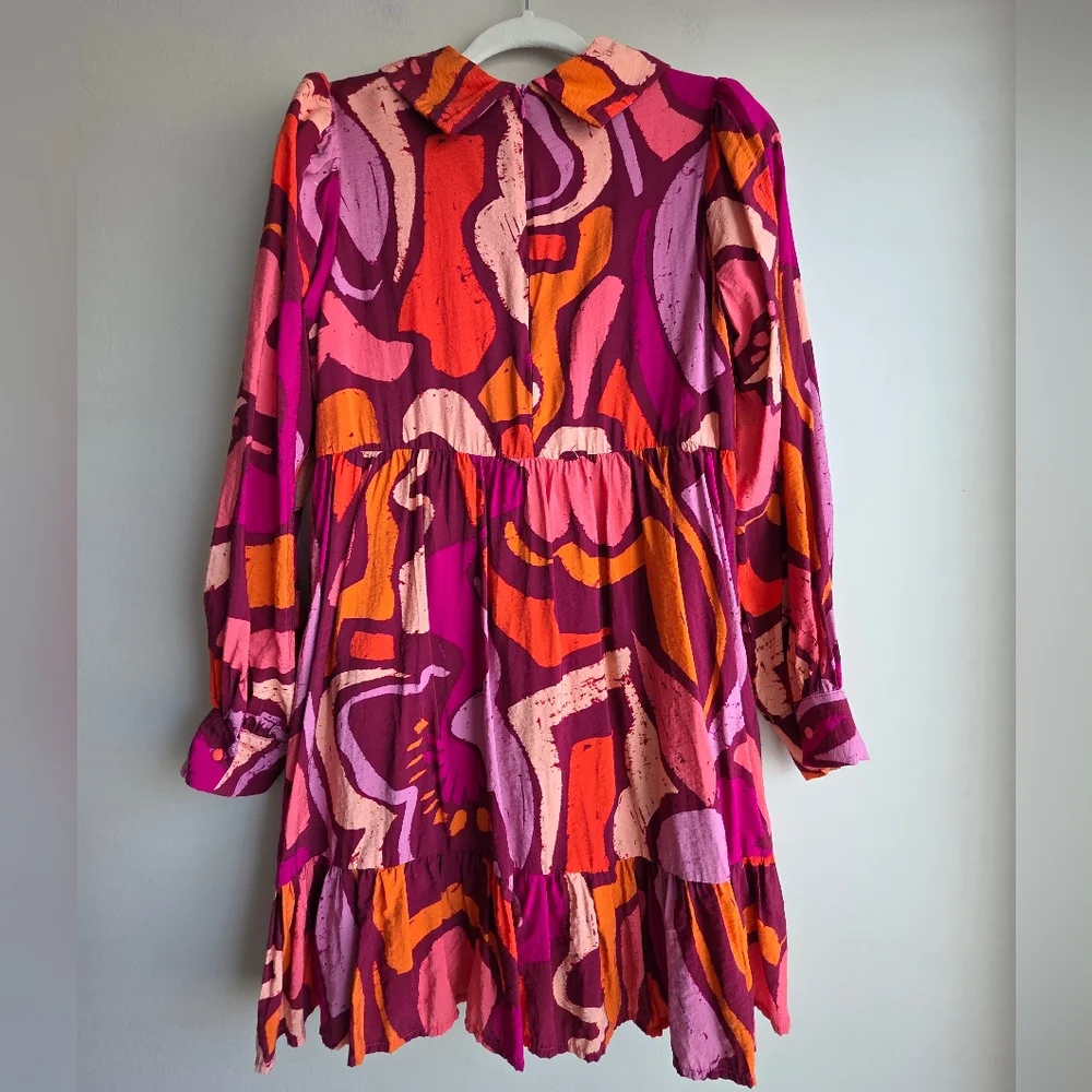Women’s Colorful Abstract Art Print Babydoll Preppy Dress - Picture 7 of 9